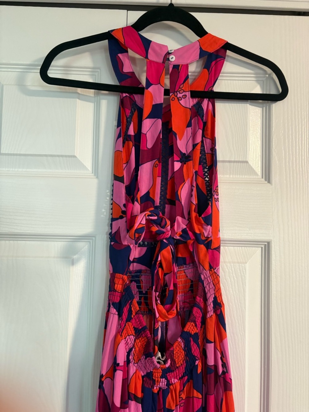 Anthropologie- Able the Label Halter Maxi Dress in Pink & Red Abstract Print - Picture 6 of 7